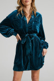 Casual Solid Bandage Fold Turndown Collar Shirt Dress Dresses