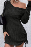 Sexy Solid Draw String U Neck Wrapped Skirt Dresses