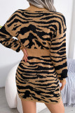 Street Animal Print Weave V Neck Waist Skirt Dresses
