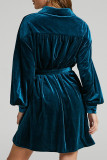 Casual Solid Bandage Fold Turndown Collar Shirt Dress Dresses