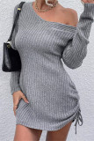 Sexy Solid Draw String U Neck Wrapped Skirt Dresses