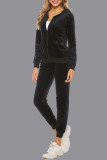 Sportswear Simplicity Solid Pocket Hooded Collar Long Sleeve Two Pieces
