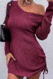 Sexy Solid Draw String U Neck Wrapped Skirt Dresses