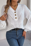 Daily Simplicity Solid Buttons Weave V Neck Tops