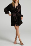 Casual Solid Bandage Fold Turndown Collar Shirt Dress Dresses