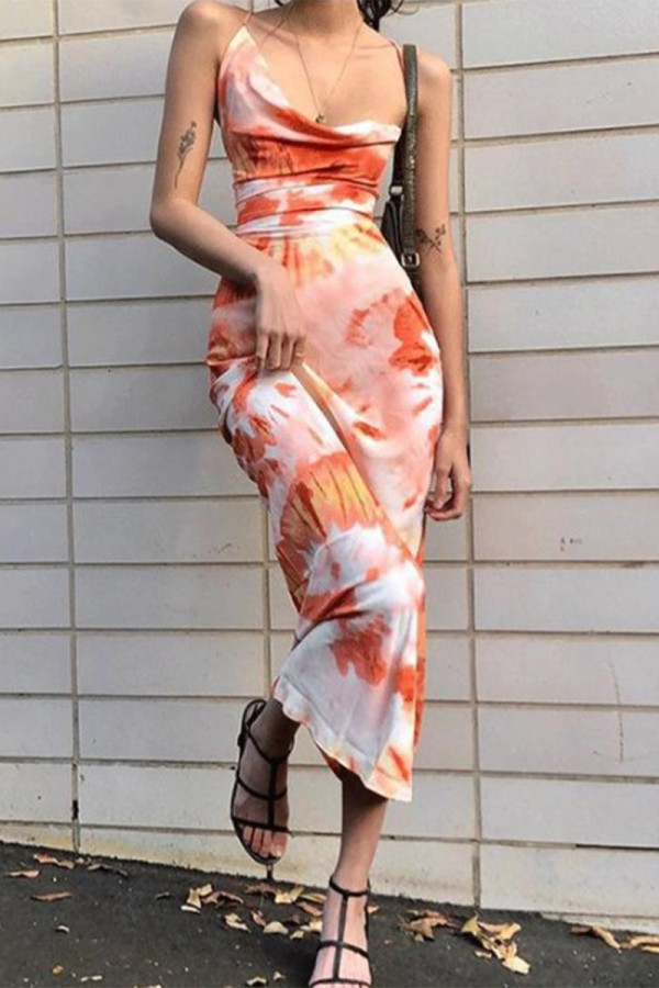 Sexy Gradual Change Bandage Backless U Neck One Step Skirt Dresses