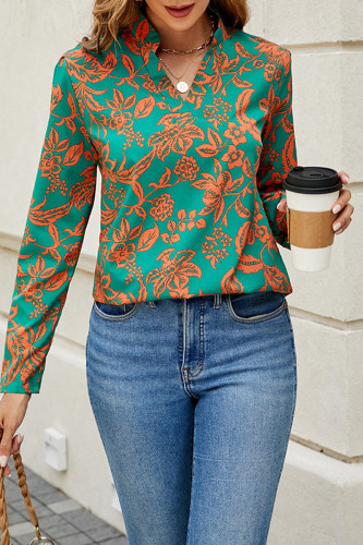 Casual Work Floral Patchwork V Neck Tops