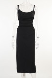 Sexy Solid Frenulum Backless U Neck Sleeveless Dress Dresses