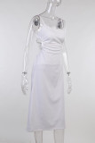 Sexy Solid Frenulum Backless U Neck Sleeveless Dress Dresses