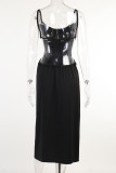 Sexy Solid Frenulum Backless U Neck Sleeveless Dress Dresses