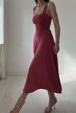 Simplicity Solid Frenulum Square Collar Sling Dress Dresses