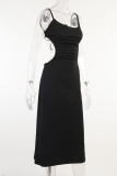 Sexy Solid Frenulum Backless U Neck Sleeveless Dress Dresses