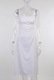Sexy Solid Frenulum Backless U Neck Sleeveless Dress Dresses