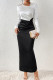 Elegant Solid Contrast V Neck One Step Skirt Dresses
