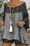 Casual Leopard Printing U Neck Long Sleeve Two Pieces