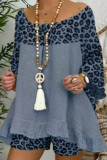 Casual Leopard Printing U Neck Long Sleeve Two Pieces