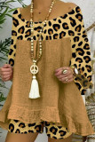 Casual Leopard Printing U Neck Long Sleeve Two Pieces