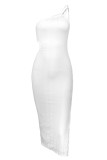 Sexy Solid Backless Slit Asymmetrical One Shoulder Wrapped Skirt Dresses