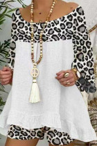 Casual Leopard Printing U Neck Long Sleeve Two Pieces