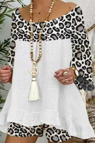 Casual Leopard Printing U Neck Long Sleeve Two Pieces
