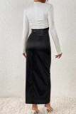Elegant Solid Contrast V Neck One Step Skirt Dresses