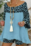 Casual Leopard Printing U Neck Long Sleeve Two Pieces
