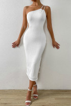 Sexy Solid Backless Slit Asymmetrical One Shoulder Wrapped Skirt Dresses