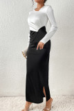 Elegant Solid Contrast V Neck One Step Skirt Dresses