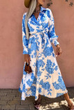 Bohemian Elegant Floral Frenulum Pleated Turndown Collar Pleated Dresses