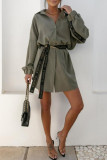 Casual Letter Solid Bandage Patchwork Turndown Collar Shirt Dress Dresses