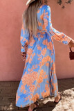 Bohemian Elegant Floral Frenulum Pleated Turndown Collar Pleated Dresses