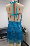 Sexy Solid Tassel Sequins V Neck Sling Dress Dresses