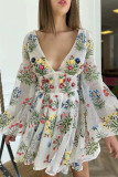 Elegant Embroidery Patchwork V Neck Princess Dresses