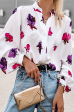 Work Elegant Floral Buckle Mandarin Collar Tops