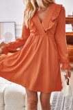 Solid Flounce V Neck Waist Skirt Dresses