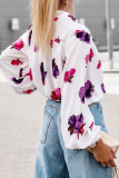 Work Elegant Floral Buckle Mandarin Collar Tops