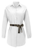 Casual Letter Solid Bandage Patchwork Turndown Collar Shirt Dress Dresses