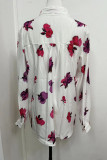 Work Elegant Floral Buckle Mandarin Collar Tops