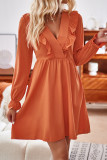 Solid Flounce V Neck Waist Skirt Dresses