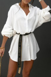 Casual Letter Solid Bandage Patchwork Turndown Collar Shirt Dress Dresses