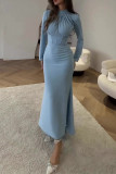 Elegant Solid Fold Hot Drill Half A Turtleneck Irregular Dress Dresses