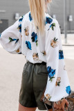 Work Elegant Floral Buckle Mandarin Collar Tops