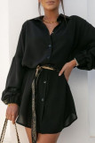 Casual Letter Solid Bandage Patchwork Turndown Collar Shirt Dress Dresses