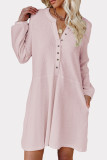 Casual Solid Patchwork Buckle A Line Dresses