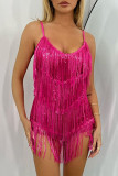 Sexy Solid Tassel Sequins V Neck Sling Dress Dresses