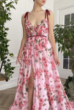 Elegant Floral Slit V Neck Sling Dress Dresses