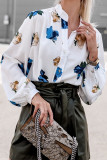 Work Elegant Floral Buckle Mandarin Collar Tops