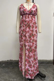 Elegant Floral Slit V Neck Sling Dress Dresses