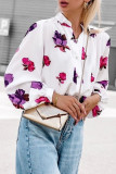 Work Elegant Floral Buckle Mandarin Collar Tops