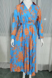 Bohemian Elegant Floral Frenulum Pleated Turndown Collar Pleated Dresses
